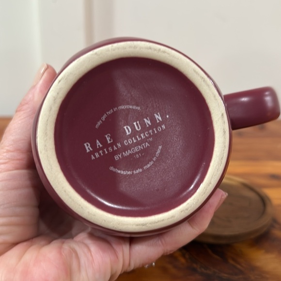 Rae Dunn Maroon SWEATER WEATHER Mug w/ Wood Fall Maple Leaf Coaster - Picture 5 of 7